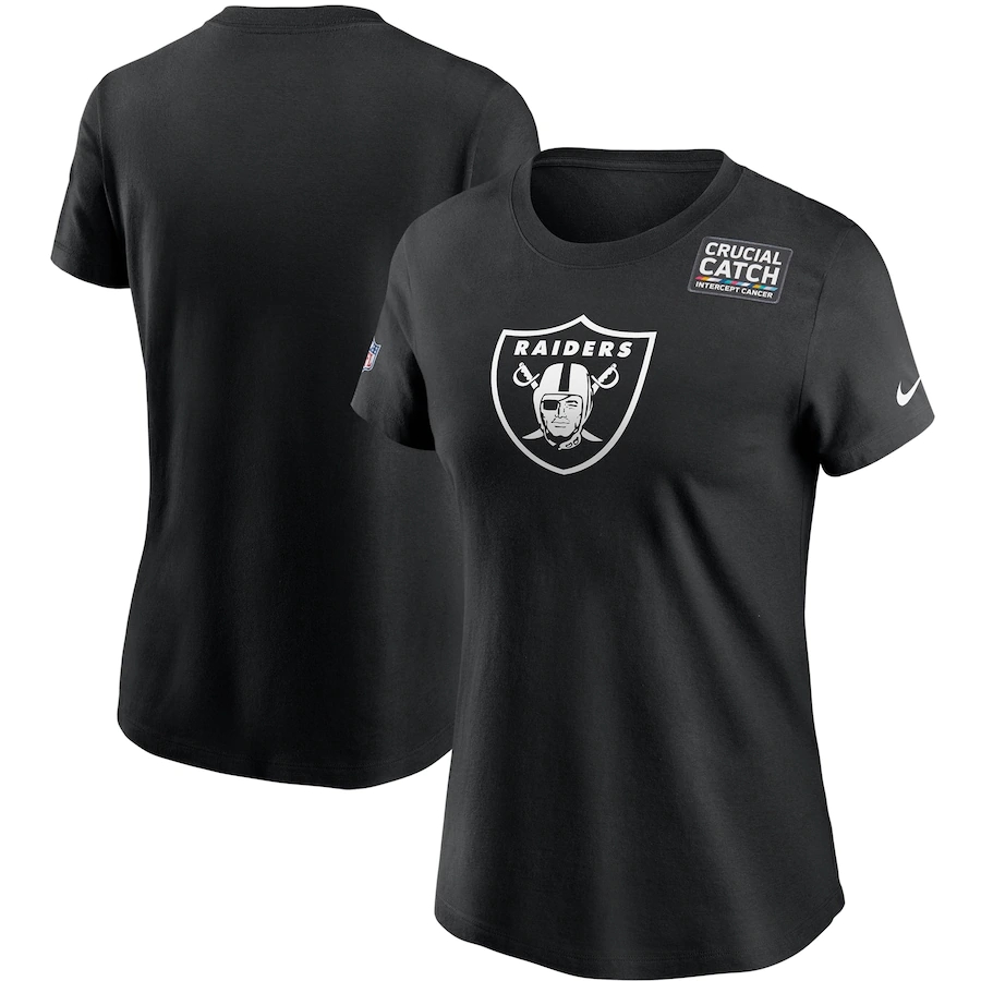 Women's Las Vegas Raiders 2020 Black Sideline Crucial Catch Performance T-Shirt(Run Small)